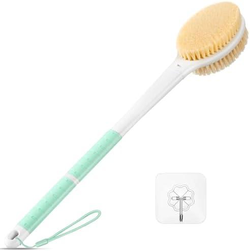 Back Scrubber Body Shower Brush: Anti Slip Long Handle Bath Brush with Stiff and Soft Bristles - Showering Exfoliator Wet or Dry Brushing for Women, Men, Elderly (Mint Green)
