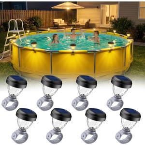 Solar Pool Lights for Above Ground Pools, LED Energy Saving Warm White Light, Waterproof for Frame Swimming Pools Night Accessories (8 Pcs)