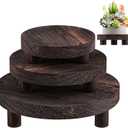 3 Pcs Wood Plant Stand Indoor Outdoor, Round Wood Riser for Decor 6/8/10" Wooden Stool Display Stand Flower Pot Holder Small Planter Tray Modern Potter Decorative for Desktop Counter Room (Rustic Brown)