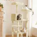 Feandrea Cat Tree, 56.3-Inch Cat Tower, Multi-Level Plush Condo with 11 Scratching Posts, 2 Perches, Hammock, Cave, Beige UPCT15BE