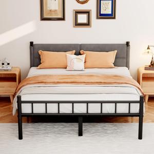 Metal Bed Frame,14Inch Full Bed Frame with Headboard,Heavy Duty Sturdy Mattress Foundation,Easy Assembly,No Box Spring Needed,Full Size Grey