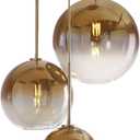 Gradient Color Glass Pendant Light,Modern Glass Hanging Light Chandelier Light (Gold, 30cm)