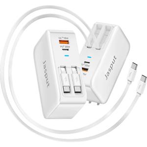 4 in 1 Retractable Wall Charger with Dual Cables,40W Retractable Phone Charger Wall Plug with Dual USB Ports,20W USB C Chargers Block Fast Charging for iPhone 17 16 15 14 13,LG, Galaxy S24 23,Pixel (White)