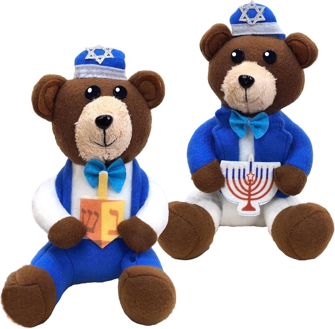 TURNMEON Hanukkah Decorations - 2 Pack Chanukah Plush Bear Doll Hold Menorah & Dreidel,Hanukkah Gnomes Home Indoor Holiday Party Decor Chanukah Ornaments Table Hanukkah Gifts Idea