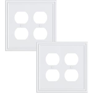 2-Pack Double Duplex Outlet Cover, Pure White Decorative Switch Plates and Outlet Covers for Electrical Outlets, Durable Zinc Alloy Wall Plates, 2 Gang Receptacle Cover, Corrosion Resistant