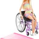 Barbie Fashionistas Doll #194 with Wheelchair & Ramp, Straight Blonde Hair & Rainbow Romper with Accessories
