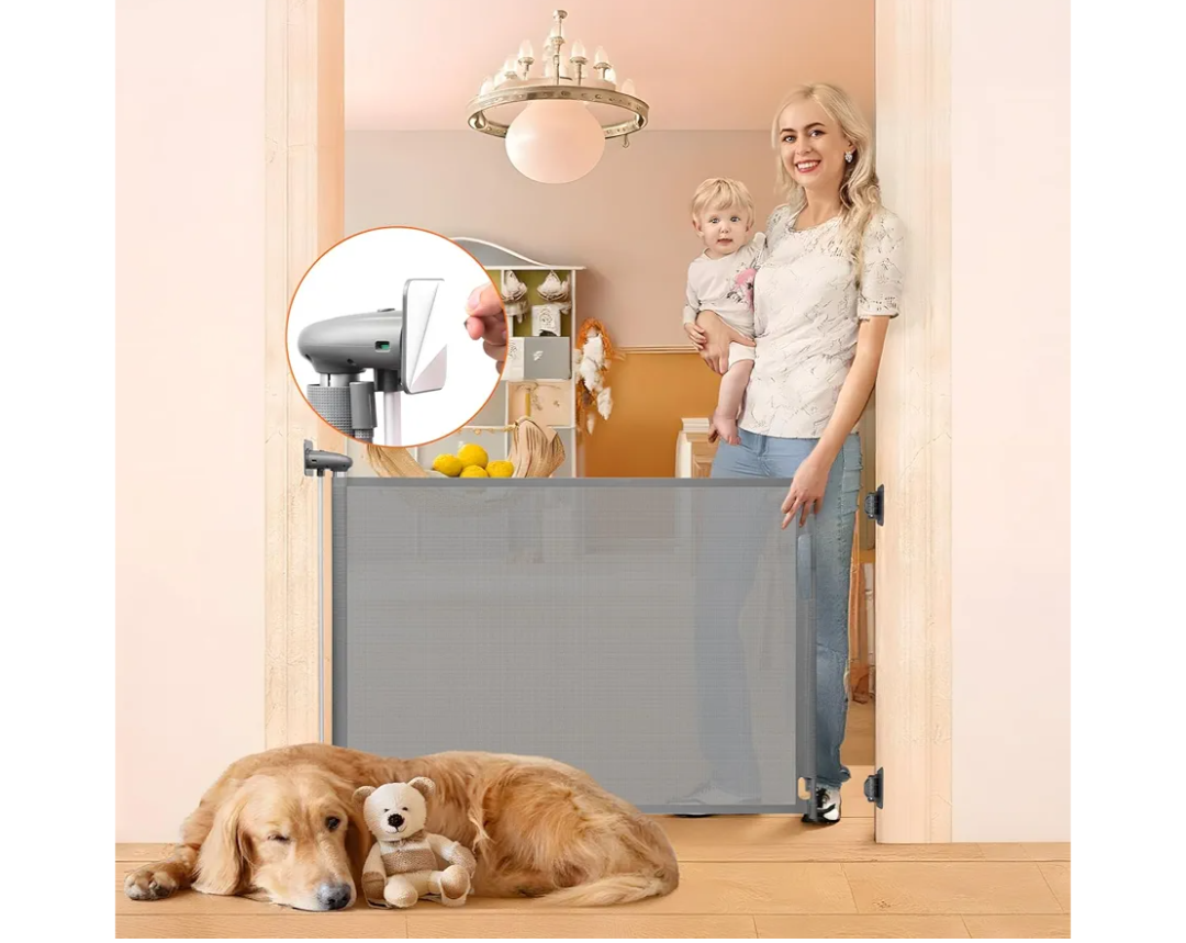 55” Wide No Drill Retractable Pet Gates for Doorways No Drilling Retractable Baby Gate No Drill Retractable Dog Gates for The House 33” Tall Mesh Dog Gate Indoor Retractable Gate Outdoor Baby Gates