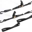 Boat Trailer Transom Ratchet Tie Down Straps Short with Latching Hooks and Soft Loop 2400 LBS, Safety Nylon Straps with Ratchet Buckle to Secure Transport Boat, Pontoon, Jet Ski, PWC, Kayak Motorcycle (Black)