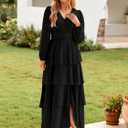 BerryGo Womens Flowy Maxi Dress Chiffon Long Sleeve Slit V Neck Casual Ruffle Tiered Boho Fall Wedding Guest Long Dress (Black, M)