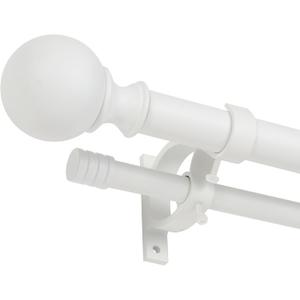 Double Curtain Rod 72-144", Double Drapery Rod with Round & Barrel Finials, White Window Curtain Rod, 1-Inch Front and 5/8 Inch Diameter Back Decorative Curtain Rods