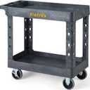 ELAFROS Heavy Duty Plastic Utility Cart 34 x 17 Inch - Work Cart Tub Storage W/Deep Shelves and 2 Fixed 2 Swivel Wheels Safely Holds up to 550 lbs - 2 Tier Service Cart for Warehouse,Garage, Gray