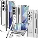 for Samsung Galaxy Z Fold 7 Case with S Pen Holder & Stylus, One-Piece Z Fold7 Clear Case with Kickstand Hinge Protection HD Screen Protector Anti-Scratch Protective Cover for Z Fold 7 Grey