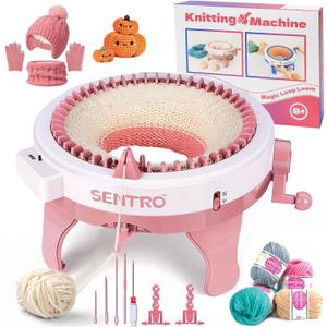 BZVV SENTRO Knitting Machine, 48 Needles Smart Knitting Crochet Machine with Row Counter for Adults and Beginners, Weaving Loom Machine Kit for Christmas New Year Gifts (Pink), Adult, Kid