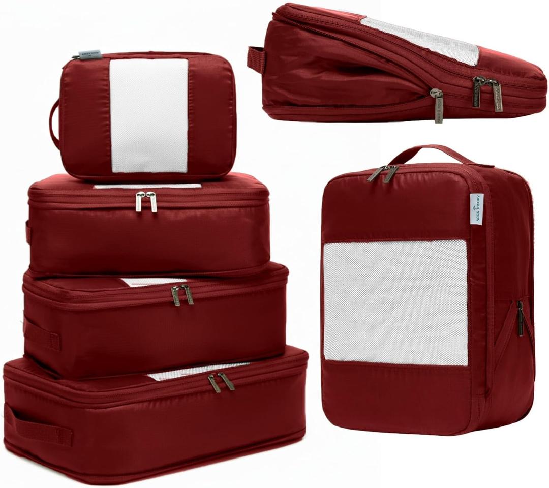 6-Pack Large Compression Packing Cubes for Travel - Lightweight Compression Packing Cube Set, Water-Resistant Luggage Organizer Bags & Suitcase Organizers, Travel Cubes for Carry-On, Checked Luggage (Burgundy)