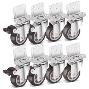 Nefish 2 Inch Side Mount Casters 8 Pack, L-Shaped TPR Rubber Caster Set of 8, Ball Bearing 360 Degree Plate Swivel Castors Wheel, Corner Castors Wheels for Furniture, Baby Bed, Kitchen, Cabinet, Table
