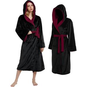 Kidukso Unisex Wizard Robes Flannel Costume Robe Plush Hooded Bathrobe Cozy Christmas Halloween Costume (L)