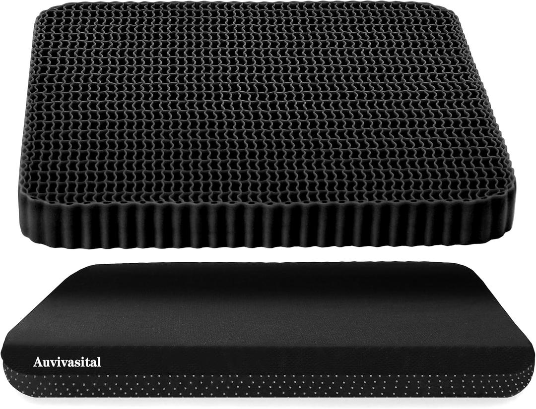 Gel Seat Cushion for Long Sitting, Soft and Breathable, Thick Gel Seat Cushion for Back, Sciatica, Hip, Tailbone Pain Relief, Used for The Office, Wheelchair, Car, Recliner, Stadium, Kayak.(Black)