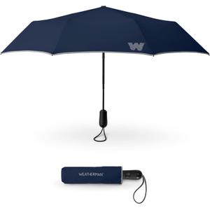 Weatherman Umbrella - Premium Small Compact Mini Umbrellas for Traveling - Windproof Umbrellaas Resists Up to 45 MPH Winds - Traveling Umbrellasa for Rain, Wind, Purse, Pocket, Backpack, Car - Portable Travel Umbrellas Easy Auto Open Close w/ Strong Fiberglass Frame (Navy Blue)