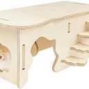 Hamster Wooden House with Steps & Multi-Chamber Hideout, Natural Chew Toy for Syrian Mice, Gerbils, Dwarf Hamsters, Small Animal Cage Accessories, S