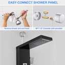 ROVOGO Retrofit Shower Panel with LED Rain Shower, 2 Body Jets and Handheld, Easy Connect Stainless Shower Tower Column with Temperature Display, Black (NOT INCLUDE ROUGH-IN VALVE)