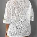 Verdusa Women's Floral Lace Jersey Shirts V Neck Graphic Tees Half Sleeve Loose Summer Tops (White, S)