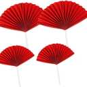 20PCS Red Paper Fan Cake Picks Fan-Shaped Cupcake Topper Dessert Cupcake Topper Insert Cake Decor Wedding Baking Decorations for Wedding Birthday New Year Party (5.1inch,3.9inch)