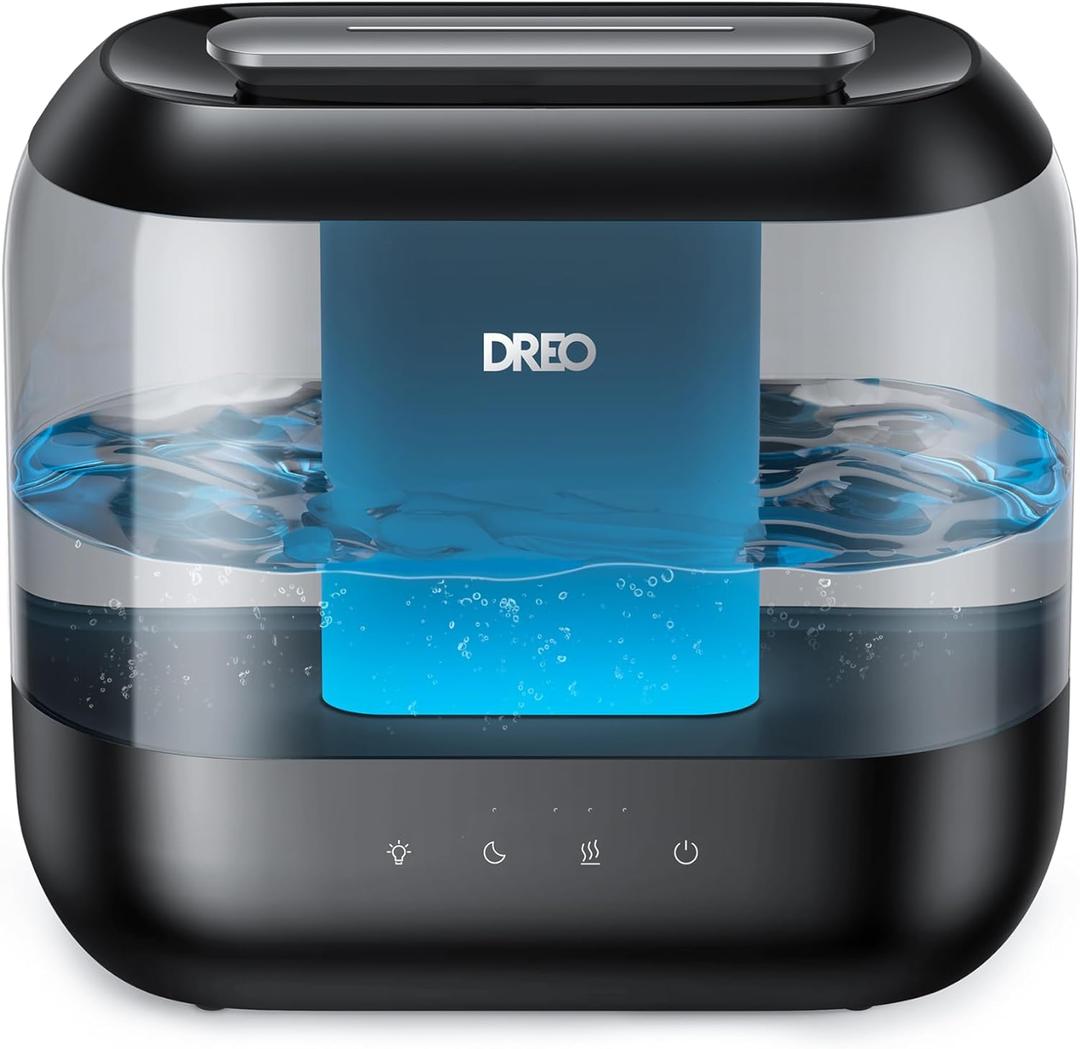 Dreo Humidifiers for Bedroom, 4L Top Fill for Large Room, 36H Runtime, 28 dB Quiet Supersized Cool Mist Air Humidifier for Baby Nursery, Plants, Indoor, Night Light, Easy to Clean & Fill, Black