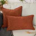 YOUR SMILE Set of 2 Chevron Chenille Pillow Covers with Elegant Design Soft and Luxurious Decorative Throw Pillows for Couch, Bed and Home Decor (Rusty Orange, 18 X 18 inch)