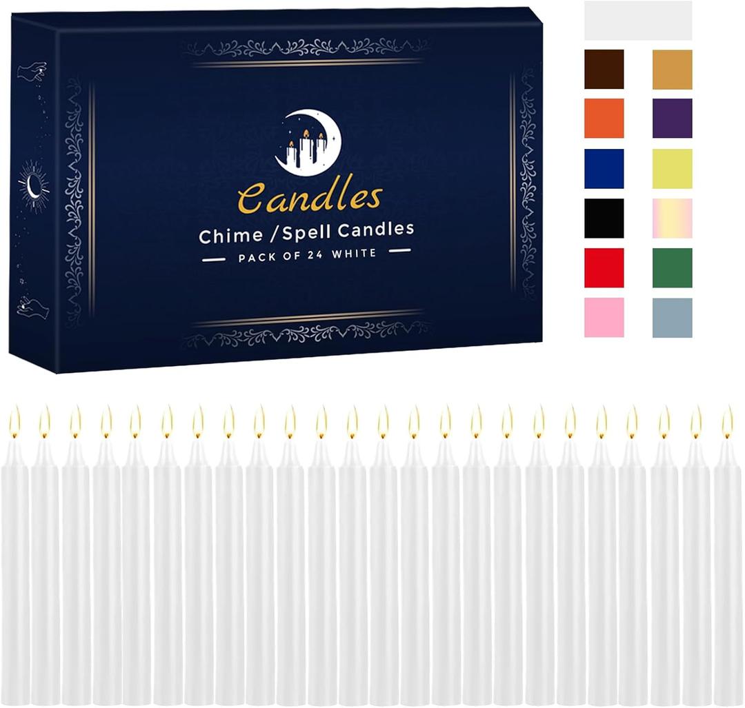 24 Pack White Spell Chime Candles  Premium Mini Unscented Taper Candles for Rituals, Prayer, Birthdays, Meditation, Altar, Spells, Chime Candles - 4 Inch Tall - Ideal for Witches