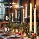 9 in Beeswax Taper Candles,6 Pack Dripless Pure White Beeswax Candle Sticks,10 Hours Long Burning Natural Bees Wax Candles for Home,Unscented Smokeless Tapered Candlesticks for Dinner