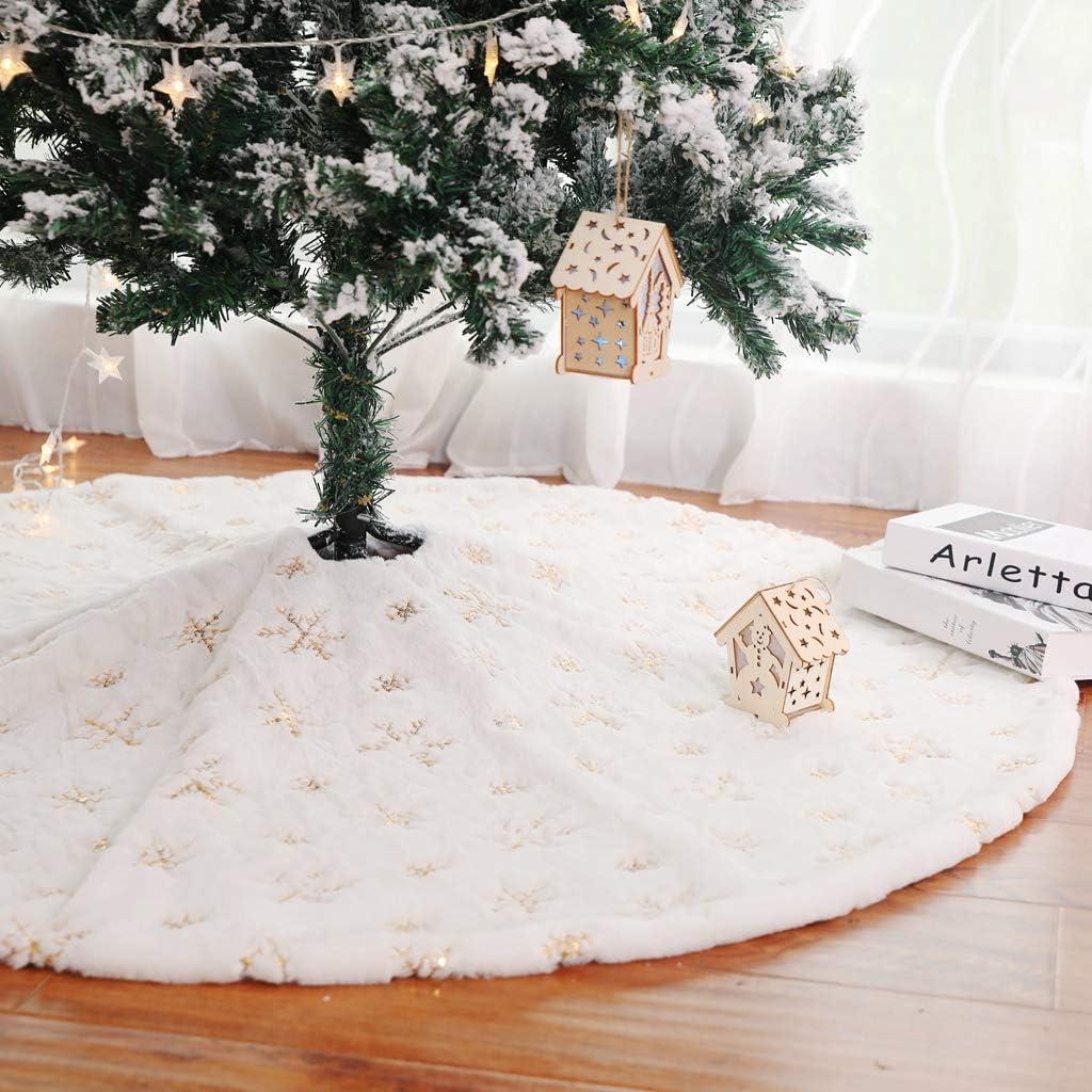 Christmas Tree Skirt 30/36/49 inches Xmas White Tree Skirts Snowflake Embroidery for Christmas Decorations Holiday Party 198 Gold 90