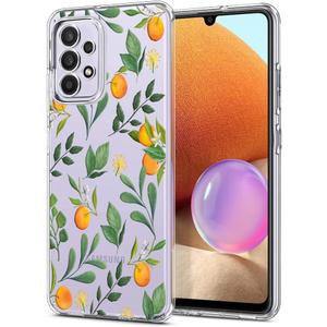 Unov Case Compatible with Galaxy A32 5G Clear with Citrus Flavors Orange Flower Design Soft TPU Shock Absorption Slim Embossed Pattern Protective Back Cover