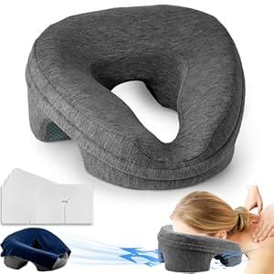 Face Down Pillow for Massage Table, Massage Headrest for Bed, Stomach Sleeping Pillow with Face Cradle Pad, BBL Pillow After Surgery Post Eye Surgery Recovery, Massage Pillow with Removable Cover Grey (Gray)