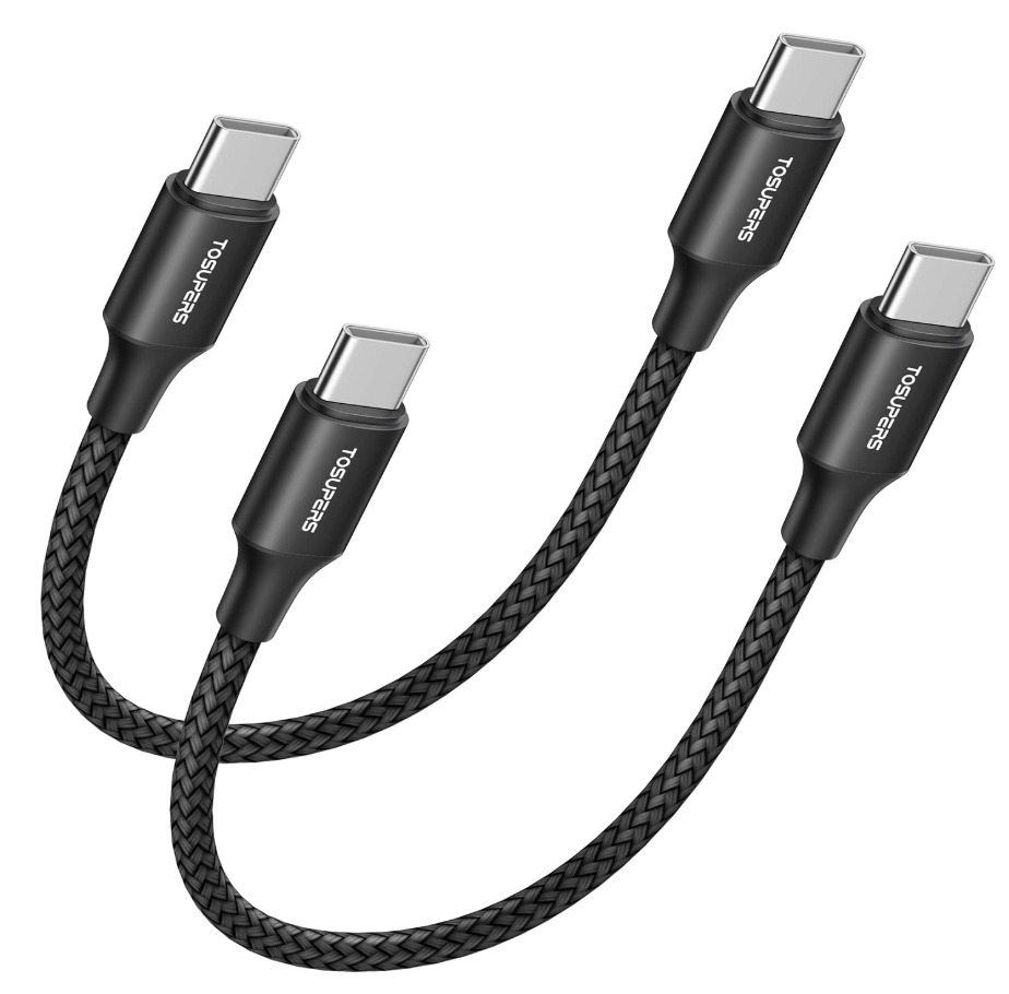 TOSUPERS 1ft, 2 Pack Short USB C to USB C Cable Fast Charging 60W, PD Type C Charger Cord for iPhone 16 15 Pro Max Plus, for Samsung Galaxy S24 S23 S22 Ultra Z Flip6/Fold6, for MacBook/iPad Pro