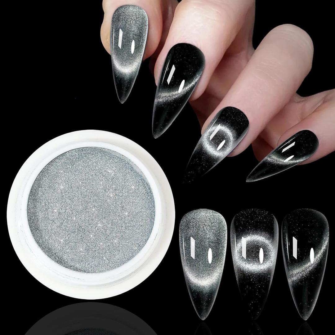 5 x 9D Cat Eye Effect Gold Chrome Nail Powder, Magnetic Holographic Nail Powder, Mirror Effect Manicure Pigment Dust Glitter for Salon Home Nail Art DIY Design (01)