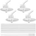 4pcs Replacement Clear Straws for Thermos Funtainer 12 oz Bottles, Kids Toddler Water Bottle Lid Replacement Parts with Cleaning Brushes Compatible with Thermos F401 & F410 Models
