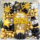 Happy New Year Eve Party Decorations 2026,147pcs Black and Gold Balloon Garland Arch Kit, Large Bottle Foil Balloon 2026 and Star Balloons New Years balloons Home Supplies (Black Gold)