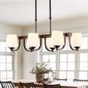 Dining Room Light Fixture Chandelier Over Table,6 Light Kitchen Island Lighting Hanging for Farmhouse Linear Chandeliers Oil Rubbed Bronze Rustic Ceiling Pendant Light with Frosted Glass Shade