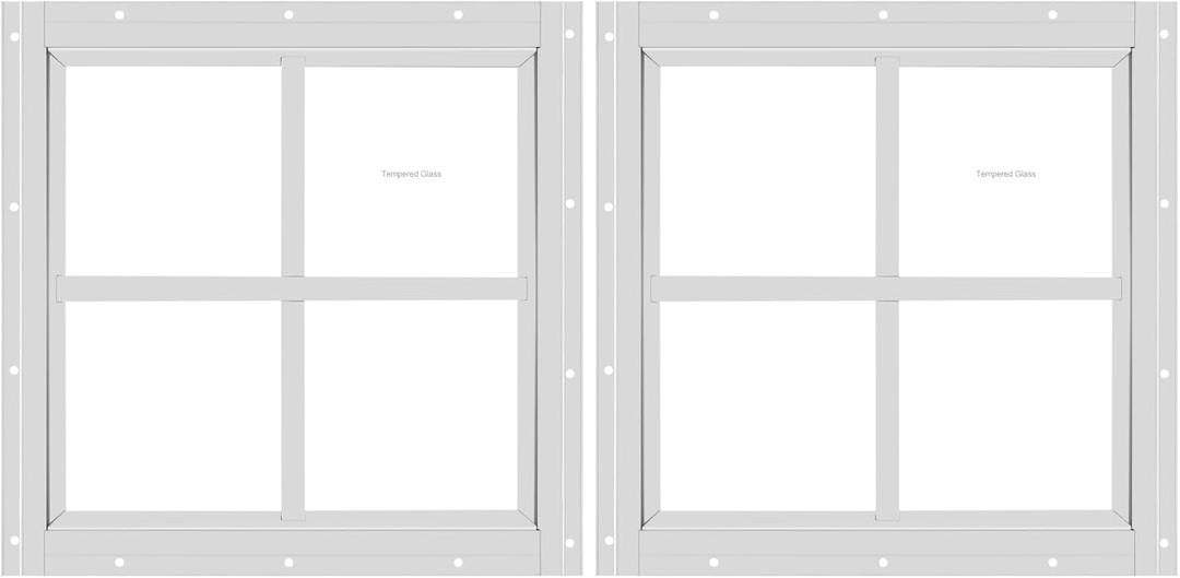 2 Pack Shed Window 12" W x 12" H, White Flush Mount Window with Tempered Glass for Playhouses, Sheds, Garage and Chicken Coops