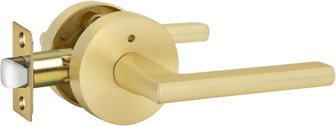goldenwarm Gold Door Handles, Privacy Bruhsed Gold Door Handle, Heavy Duty Zinc Alloy Interior Door Levers, Brushed Brass Door Lever Indoor for Bedroom, Bathroom, (1 Pack)