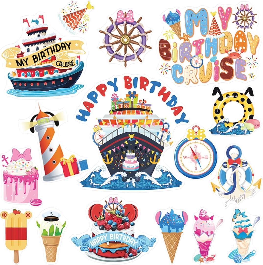 RiVolTa Mouse Birthday Cruise Magnets - 16 Pcs Ship Door Decorations Stickers Cute Captain Sea Navigation Funny Cabin Anchor Magnetic Accessories for Stateroom Cars Refrigerator Carnival Party Decor