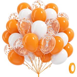 60pcs Orange and White Balloons 12inch with Orange White Confetti Balloons for Baby Shower University Birthday Party Decorations