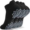 Pilates Grip Socks - Cushioned Slipper Non-Slip Grippy for Women Men Yoga - Barre Workout Hospital Sticky Socks (Large, Black)