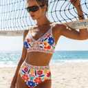 Herseas Women's Floral Print High Waisted Bikini Sets V Neck Swimsuits Bathing Suits 2026 Beach Swimwear (L)