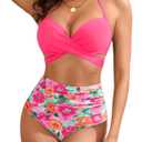 High Waisted Underwire Bikini Sets - Women 2025 Two Piece Swimsuits Halter Bathing Suits with Tummy Control Bottom  Size L