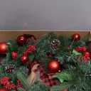 2 Pcs 20 Inch Pre Lit Christmas Wreath for Front Door Norfolk Artificial Xmas Wreath with Lights Bow for Christmas Party Outdoor Decor(Plaid Bow)