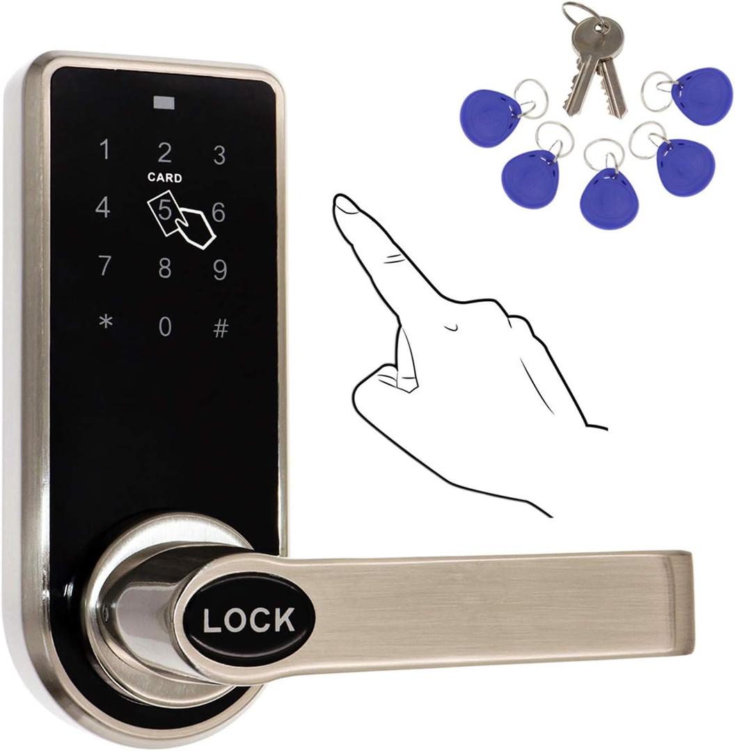 ETEKJOY Electronic Door Lock 3-In-1 Password RFID Card/Tag Hidden Keyhole Digital Touchscreen Keypad Left/Right Lever Reversible Handle Keyless Smart Auto Lock