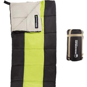 Kids Sleeping Bag - Lightweight, Carrying Bag with Compression Straps for Camping, Backpacking, and Sleepovers by Wakeman Outdoors (Neon Green/Black)