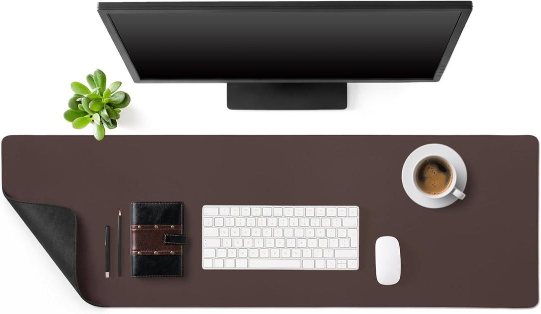 Tegeme Genuine Leather Desk Mat Large Desk Pad 47.2 x 15.7 Inch Non Slip Leather Table Protector with Stitched Edges and Rubber Base Brown Stylish Laptop Mat Smooth Writing for Workspace Home Office