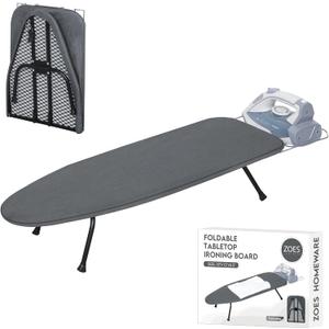 ZOES HOMEWARE Metal Mesh Panel Tabletop Ironing Board | Foldable Iron Board | Heavy Duty Small Iron Board with Heat Resistant Cover and 100% Cotton 8mm Thicken Pad | 31.5"x11.8"x6.2" (Black/Grey)